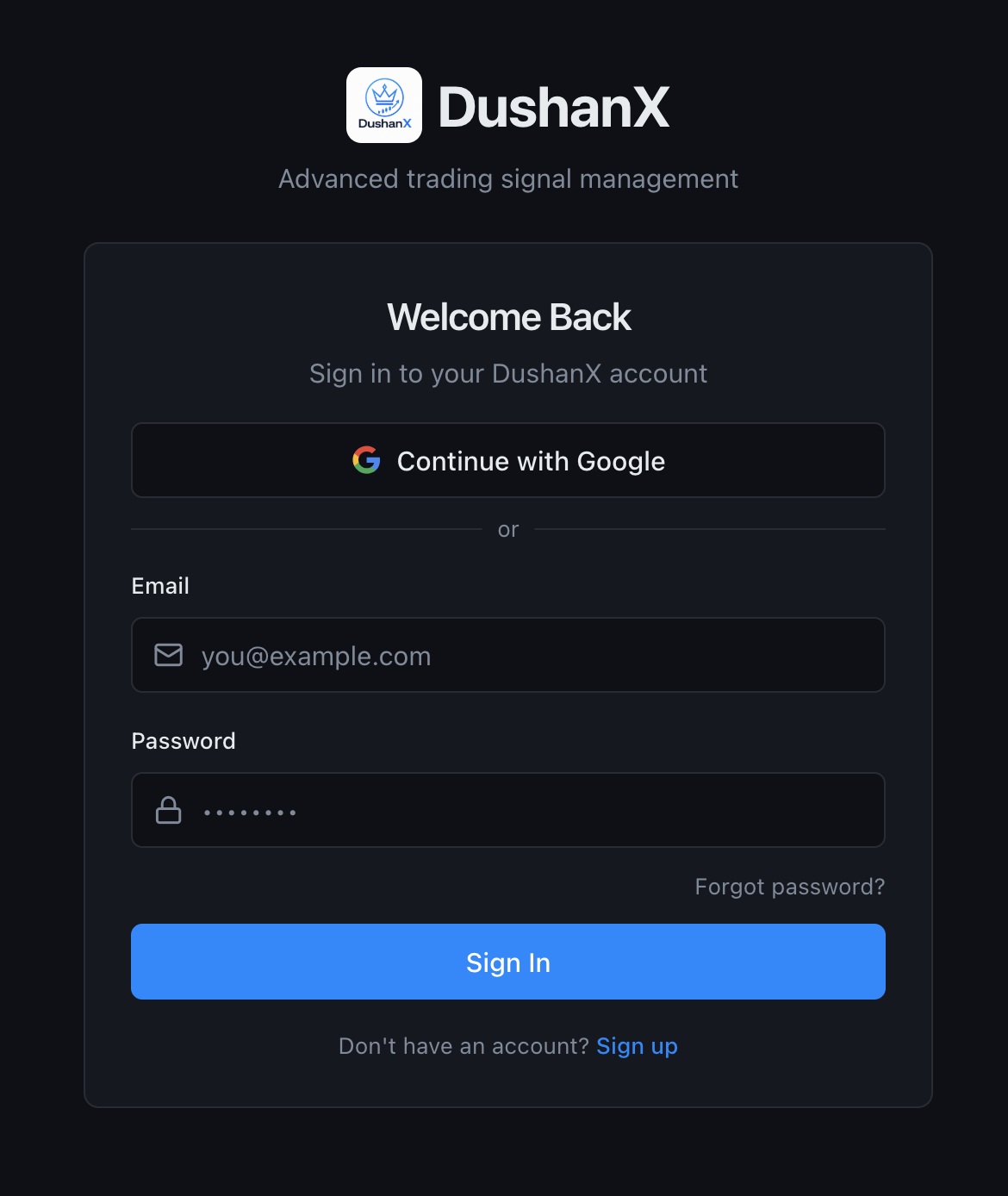 DushanX sign in screen